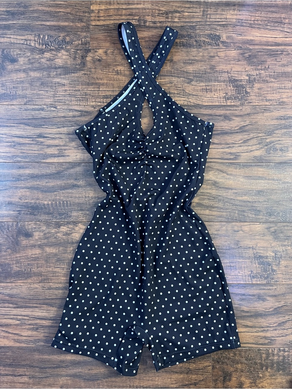 SHEIN Black Polka Dot Crossback Romper